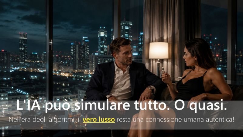 Uomo e donna condividono una conversazione autentica in un contesto esclusivo e raffinato