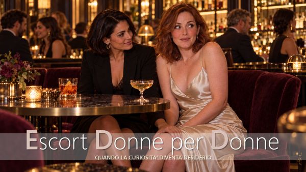 Due donne in un cocktail bar: una sfiora il ginocchio dell’altra, che distoglie lo sguardo con un sorriso imbarazzato e le guance arrossate.